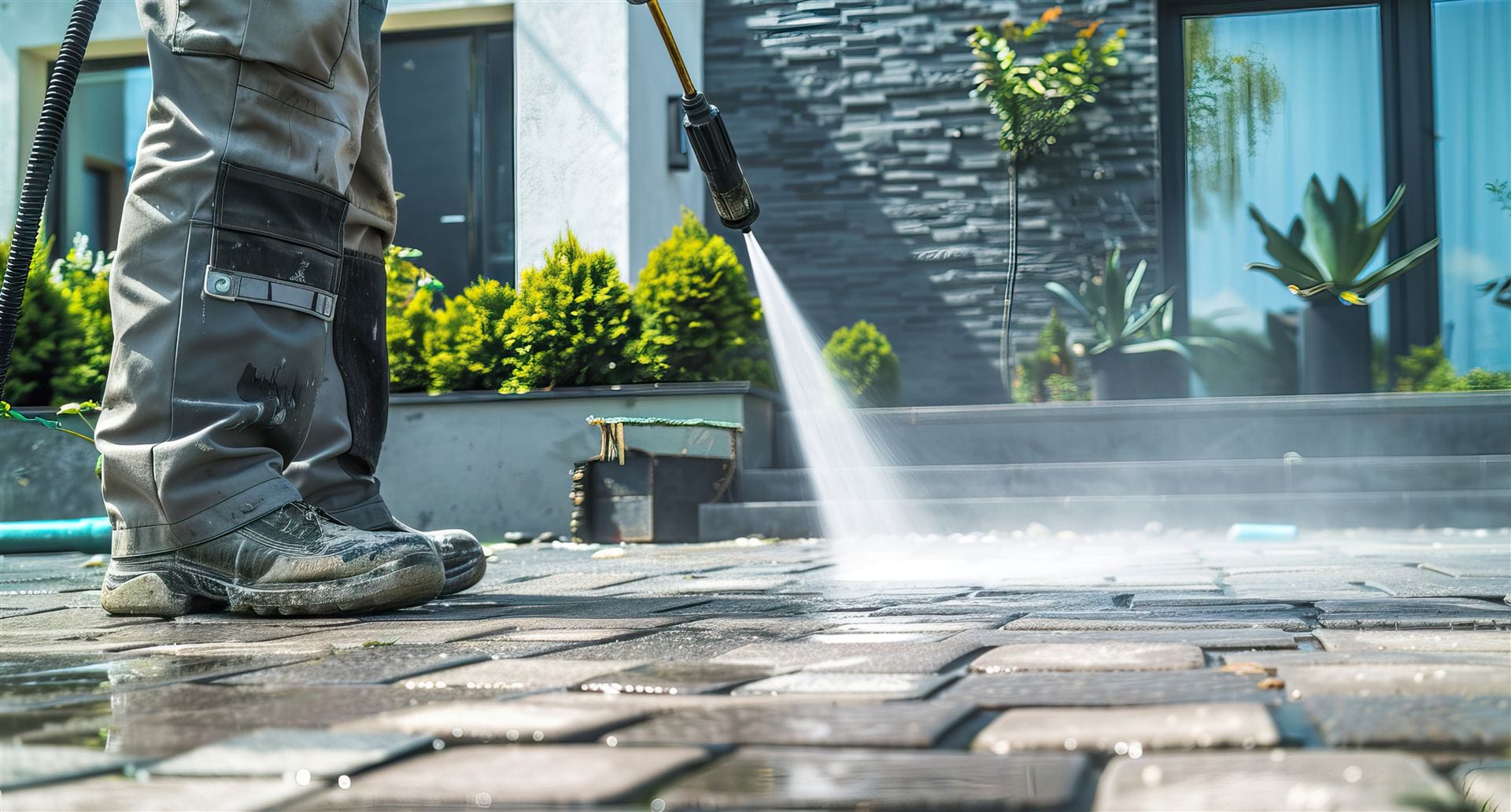 Pressure washing commercial pavement